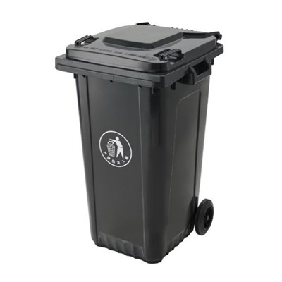 240-liitrine rataste ja kaanega plastikust prügikast välitingimustes kasutamiseks